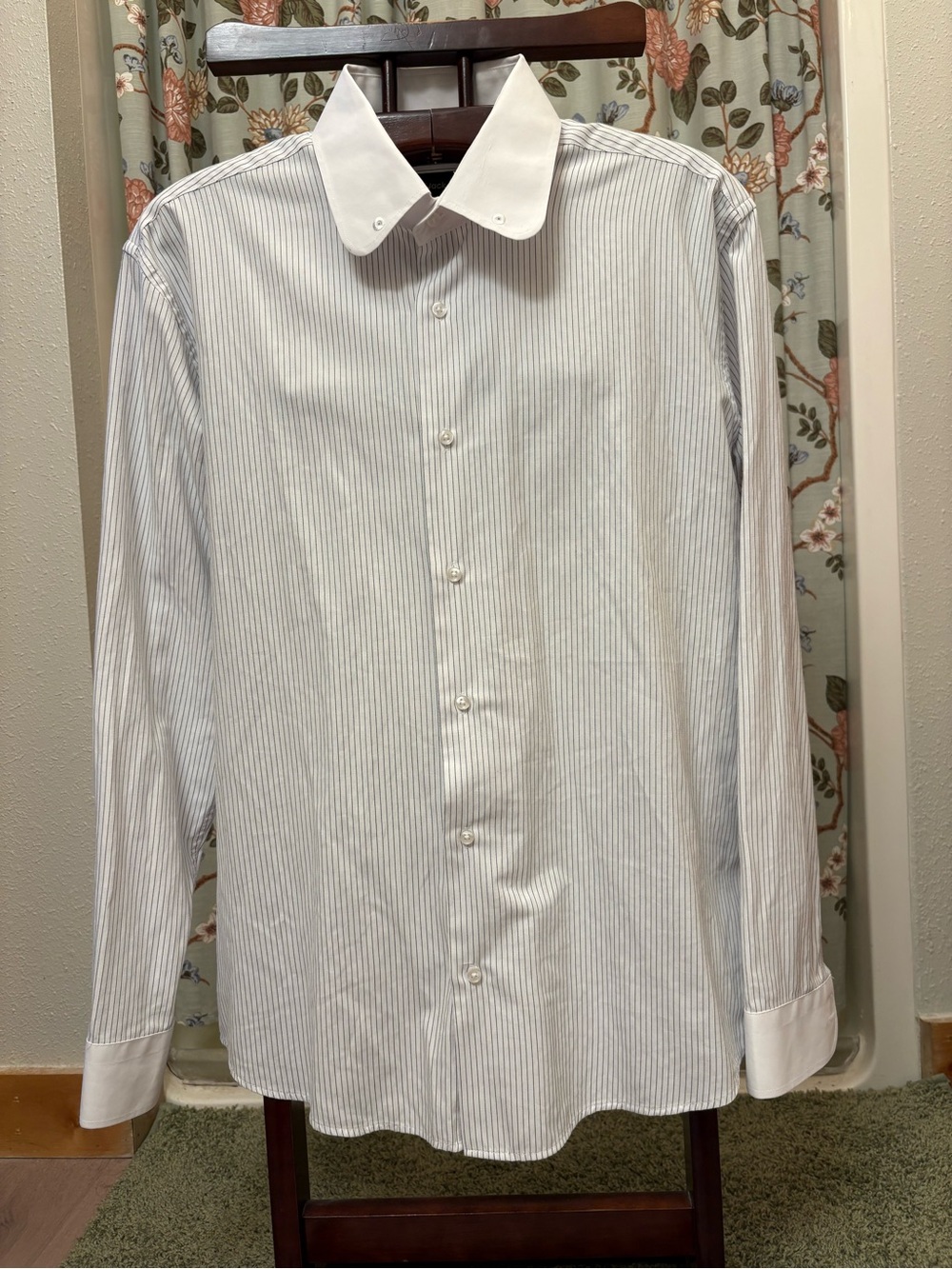 Jack Martin Men's Pinstripe Dress Shirt, Contrast Club Collar with Eyelets